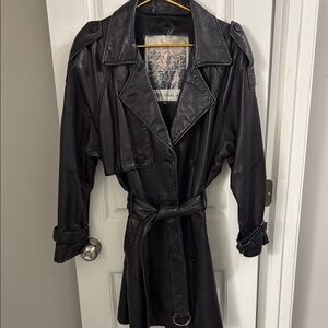 Vintage 80s Black Leather Trench Coat